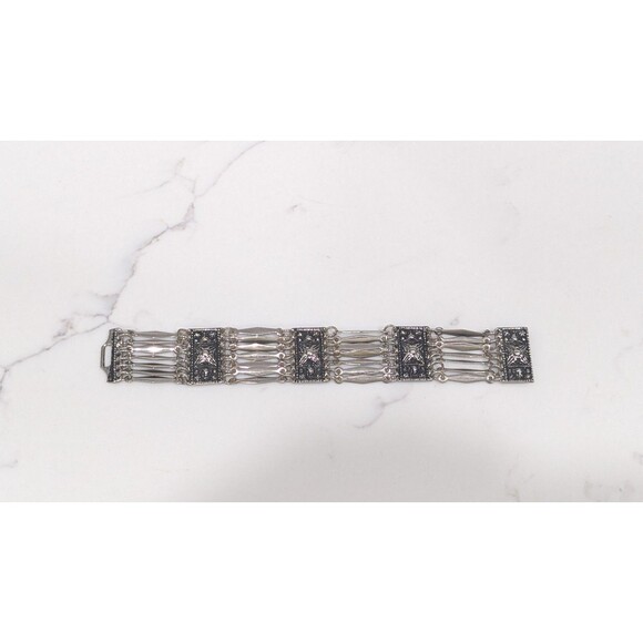 Vintage Hecho En Mexico Antiqued Look Silver Tone Link Bracelet 7.25" - Picture 8 of 10